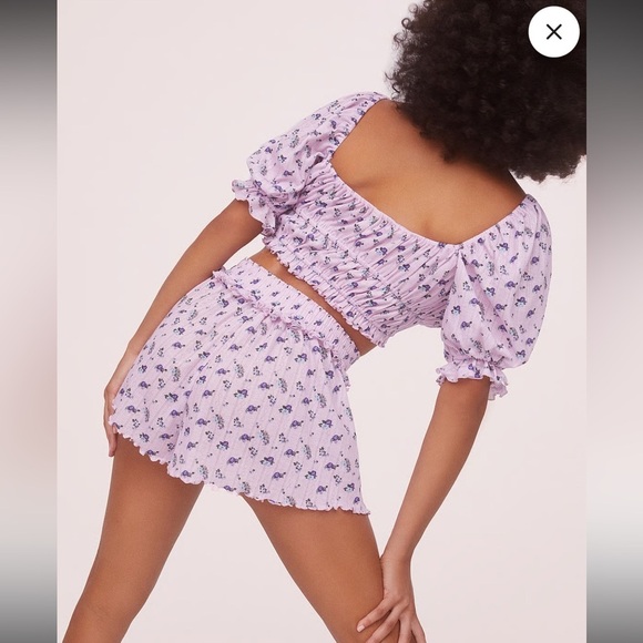 NWOT Never Worn For Love And Lemons Purple Pajama Set with Puff Sleeves Size XS - Picture 3 of 10